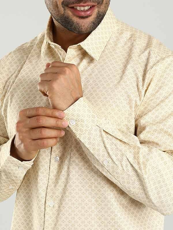 Indian Terrain Men's Regular Fit Full Sleeve Printed Yellow Shirt